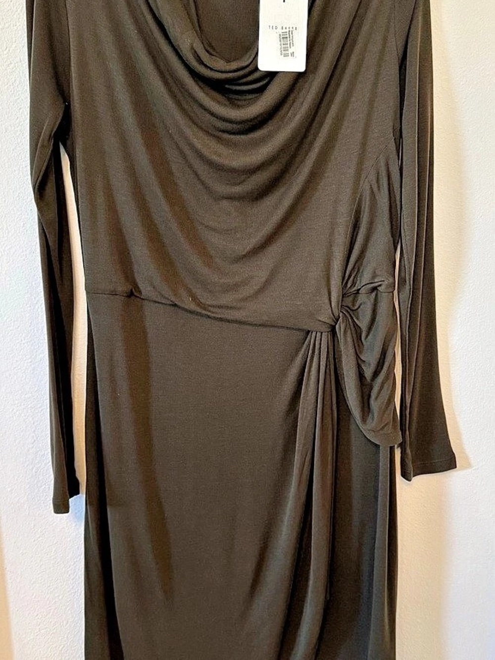 NWT Ted Baker Neyda Long Sleeve Jersey Drape Wrap Dress Brown Size 3 (US 8 to 10